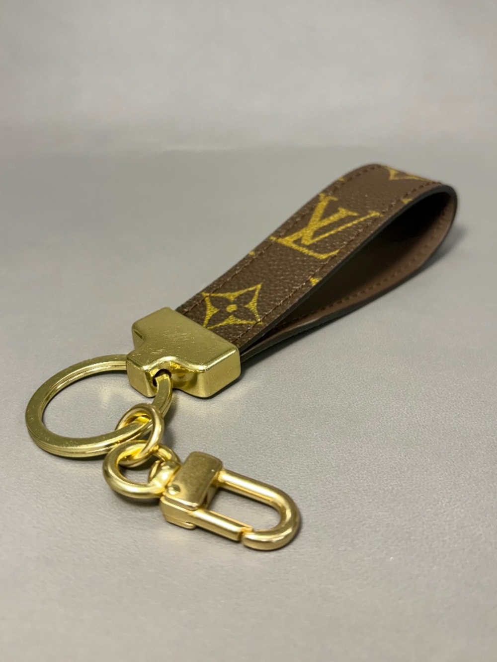 LV Canvas, Leather & Brass Keychain Bag Charm